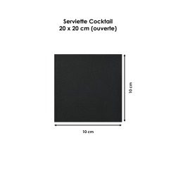 Serviette Cocktail Noire en Double-Point - 20 x 20 cm