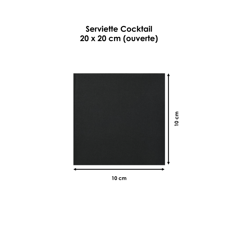 Serviette Cocktail Noire en Double-Point - 20 x 20 cm